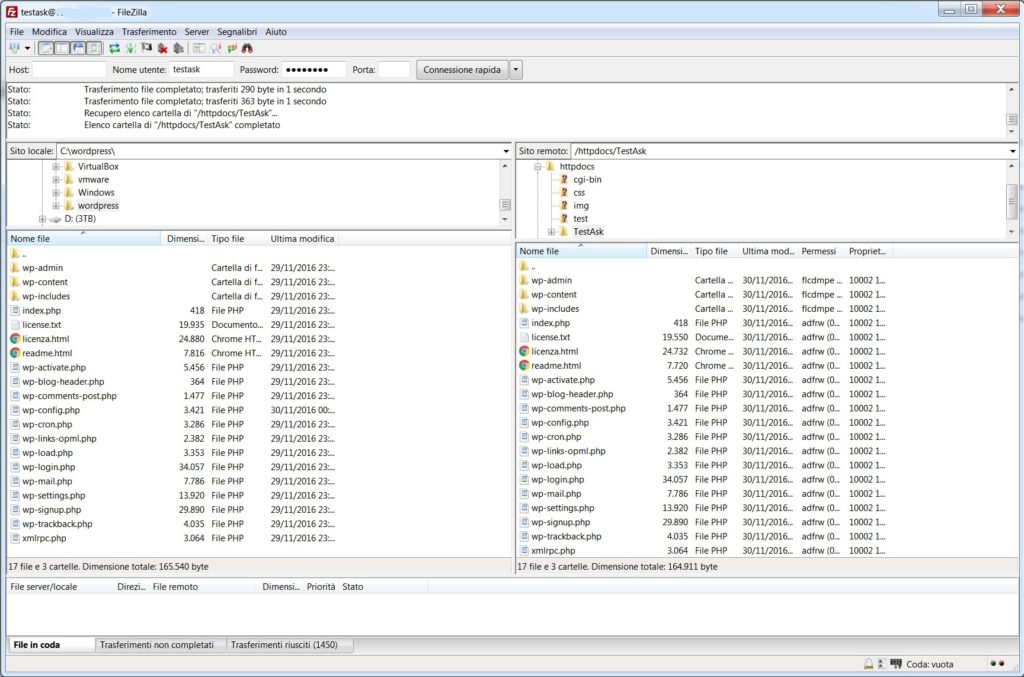 Trasferimento Filezilla - Installare WordPress