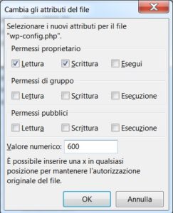 Permessi file impostato a 600 - Sicurezza WordPress