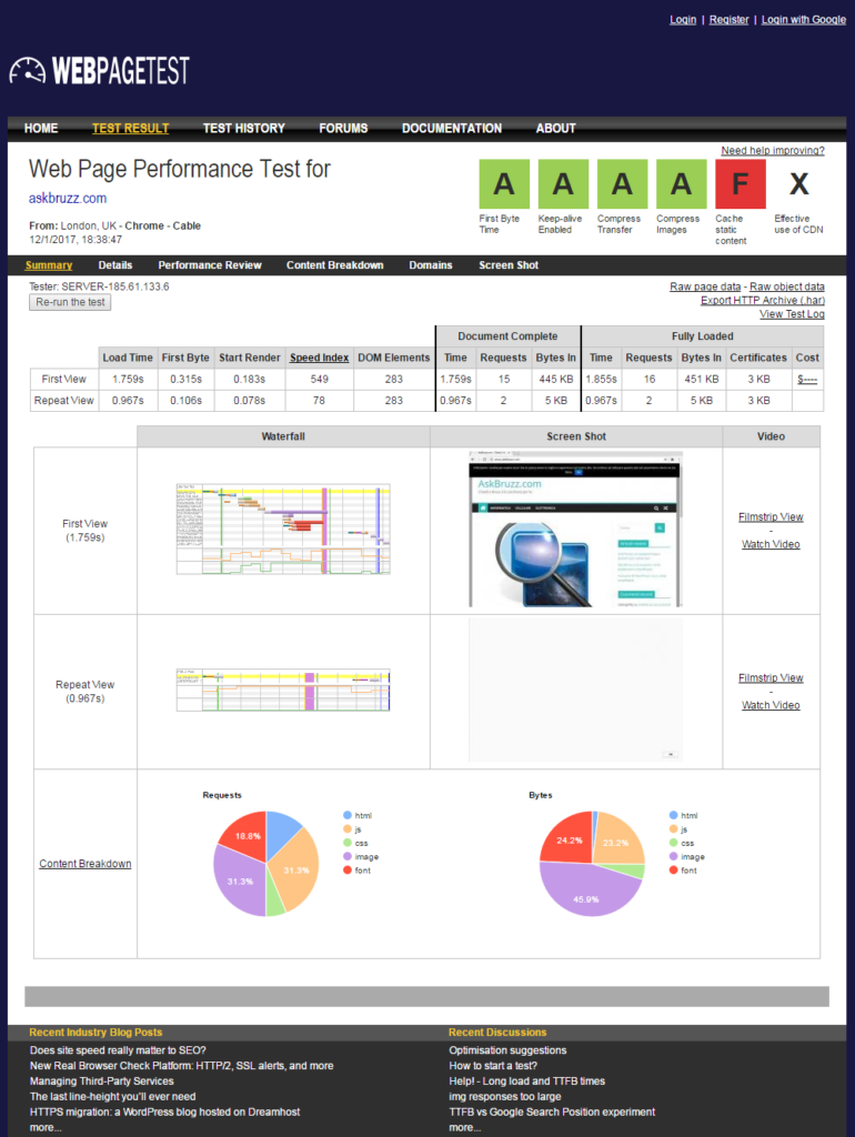 Webpagetest - Tool online per testare il proprio sito