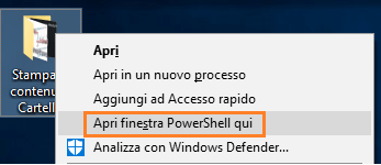 Come stampare un elenco dei file di una cartella - Apri finestra PowerShell qui - Windows 10