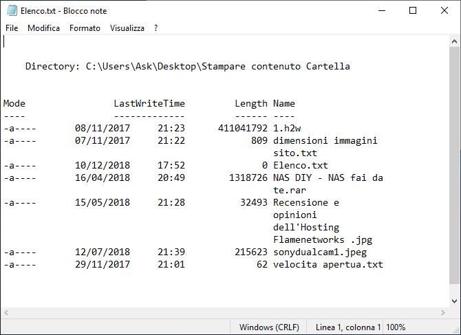 Come stampare un elenco dei file di una cartella - Elenco no sottocartelle - windwos 10