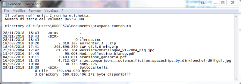 Come stampare un elenco dei file di una cartella - Elenco no sottocartelle
