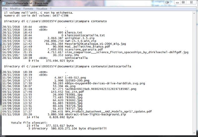 Come stampare un elenco dei file di una cartella - Elenco si sottocartelle