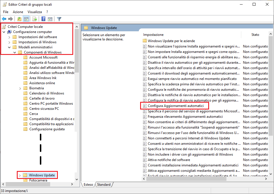 Come disattivare aggiornamenti windows 10 - Passo 4 - Criteri gruppo