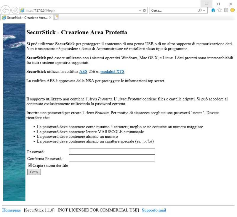 password chiavetta usb - Interfaccia primo avvio SecurStick