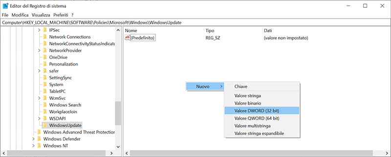 regedit dword32 - Disattivare aggiornamento driver windows-10